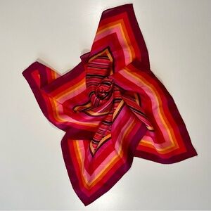 Vintage 1990s Burgundy Pink Orange Red Striped Silk Scarf Square 21x21”